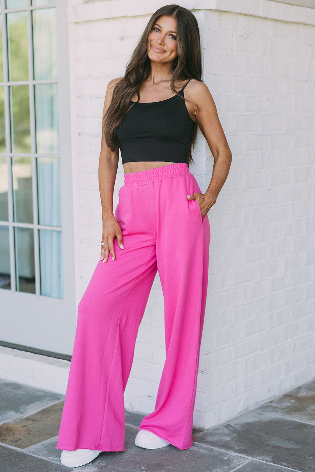 Rose Elastic Waist Pocketed Wide Leg Pants