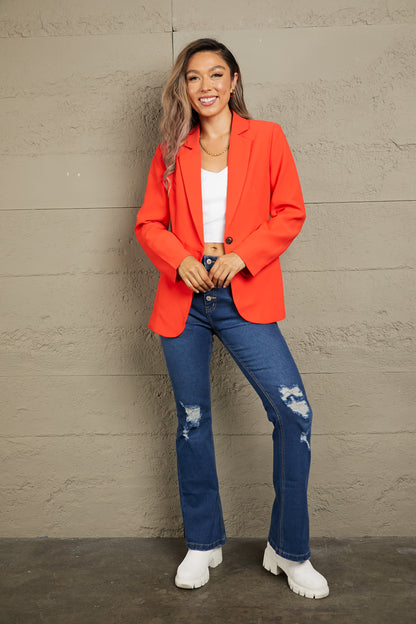 Double Take One-Button Padded-Shoulder Blazer