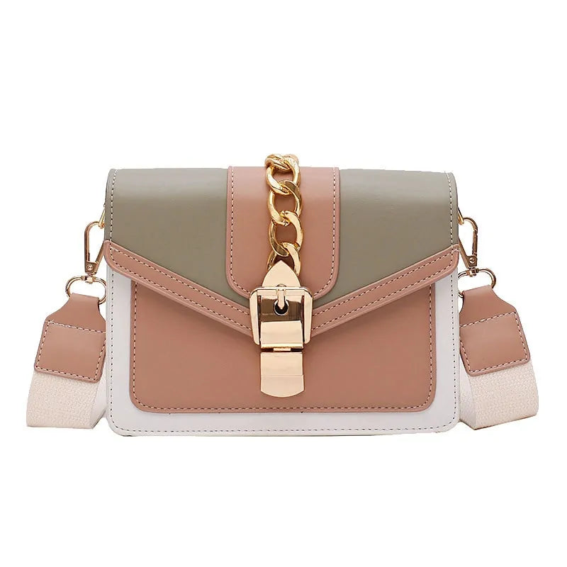 Color Contrast Leather Crossbody Bag