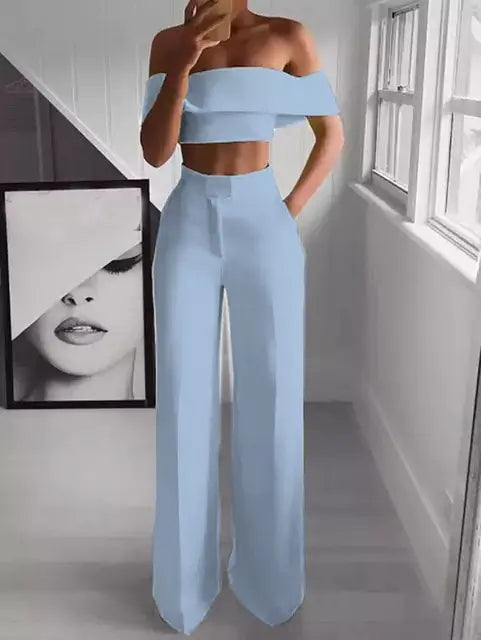 Charlotte Cropped Top + Long Trousers Set