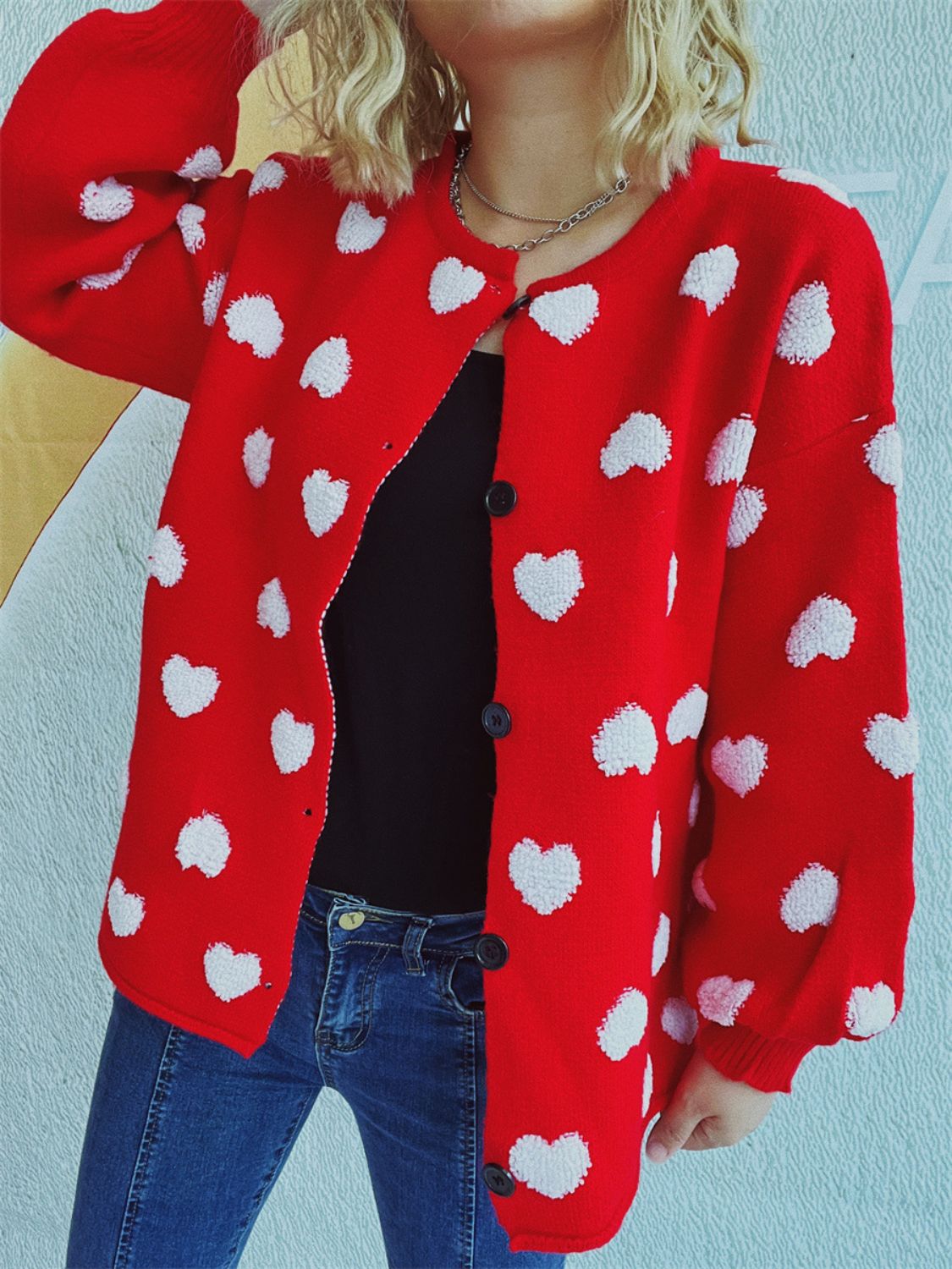 Heart Button Up Long Sleeve Cardigan