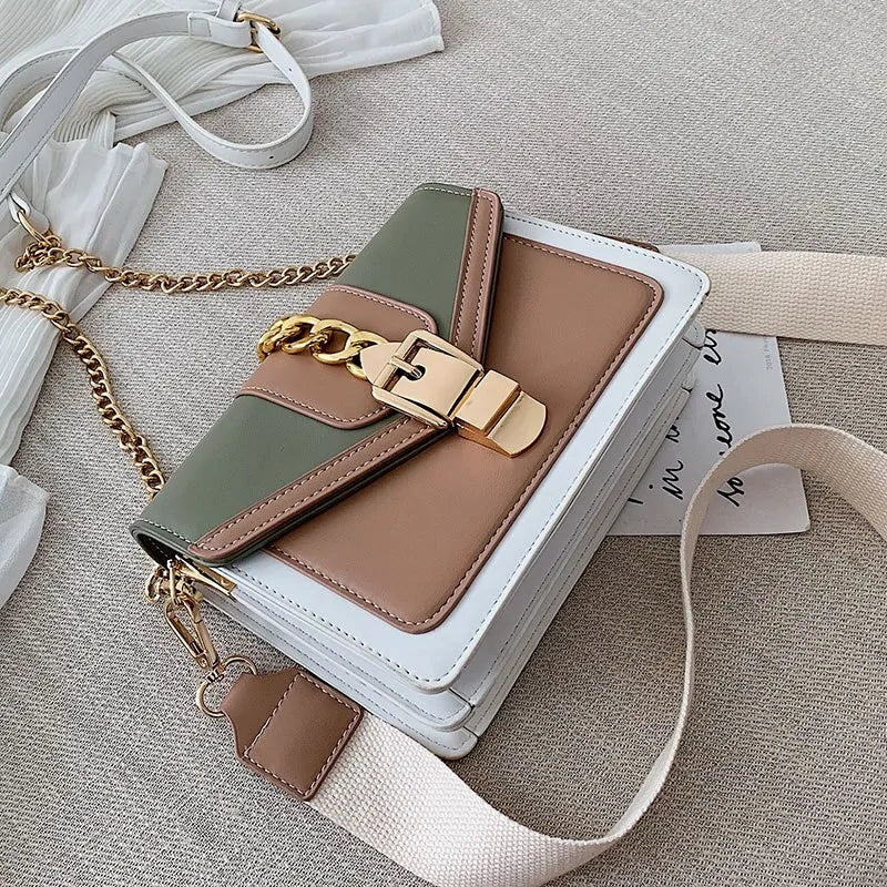 Color Contrast Leather Crossbody Bag