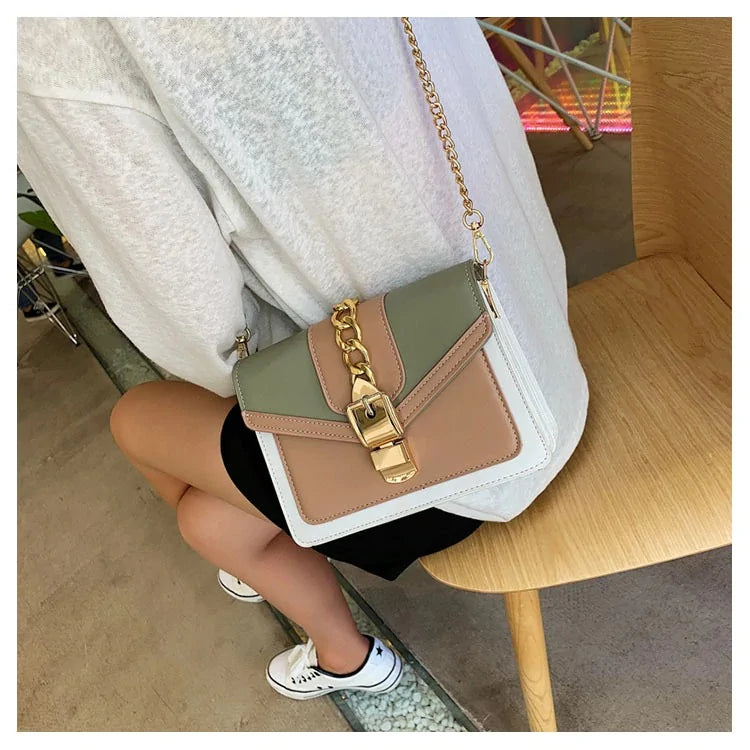 Color Contrast Leather Crossbody Bag