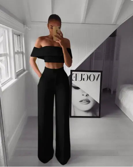 Charlotte Cropped Top + Long Trousers Set