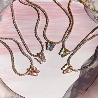 Zircon 18K Gold-Plated Butterfly Pendant Necklace